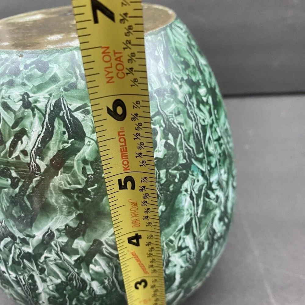 Vintage Brass Vase Green Marbled Abstract Finish Smooth‎ India Boho Artsy 90s